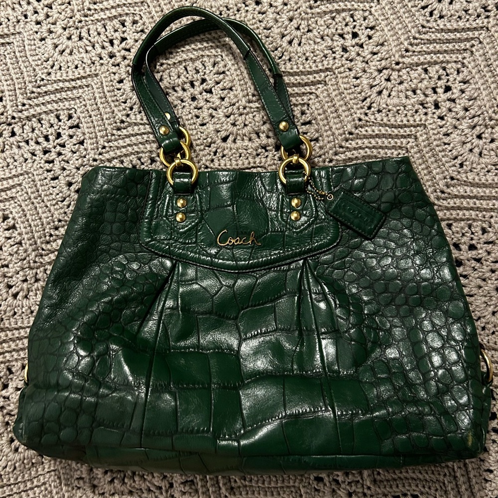 Coach Leather Faux Crocodile Embossed Print Handbag